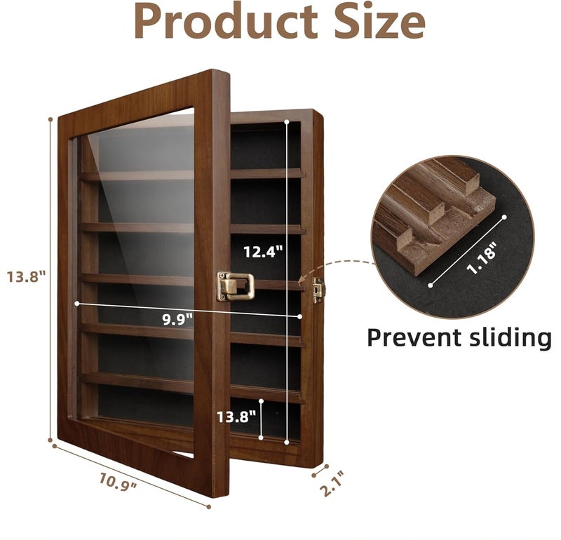 ASmileIndeep Pocket Knife Display Case 6 Row Military Knife Stand with HD Tempered Glass, Army Knife Box for Wall or Desk Display, Walnut - Image 5